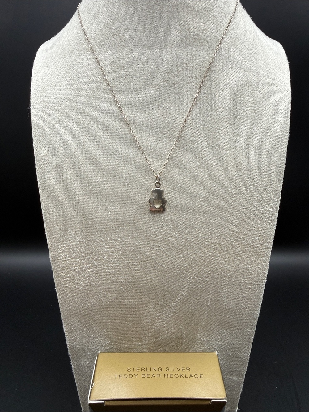 Vintage 1999 Avon Sterling Silver Teddy Bear Heart Necklace Original Box